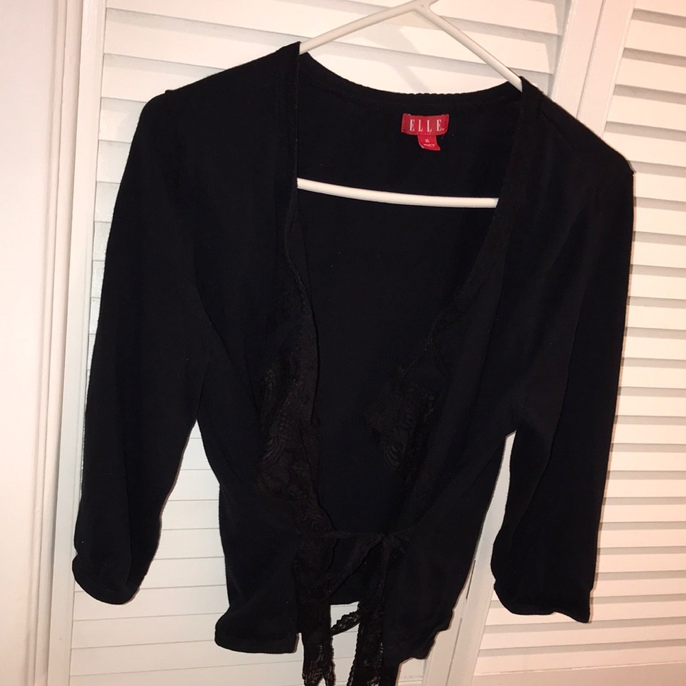 Elle Navy cardigan with tie and lace